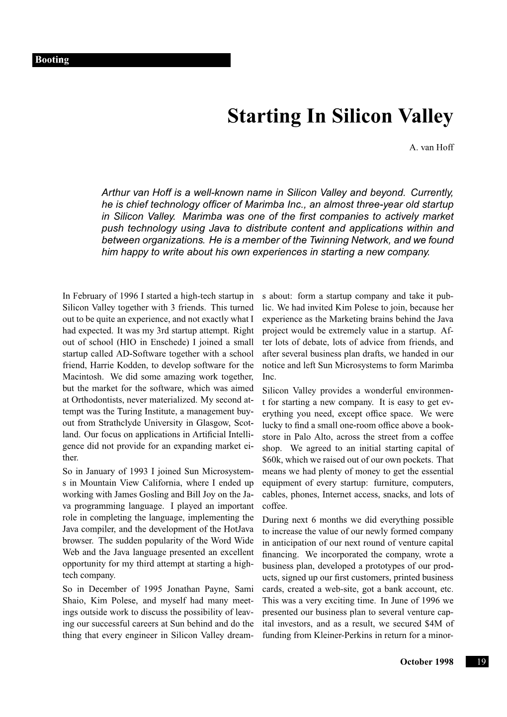 Starting in Silicon Valley