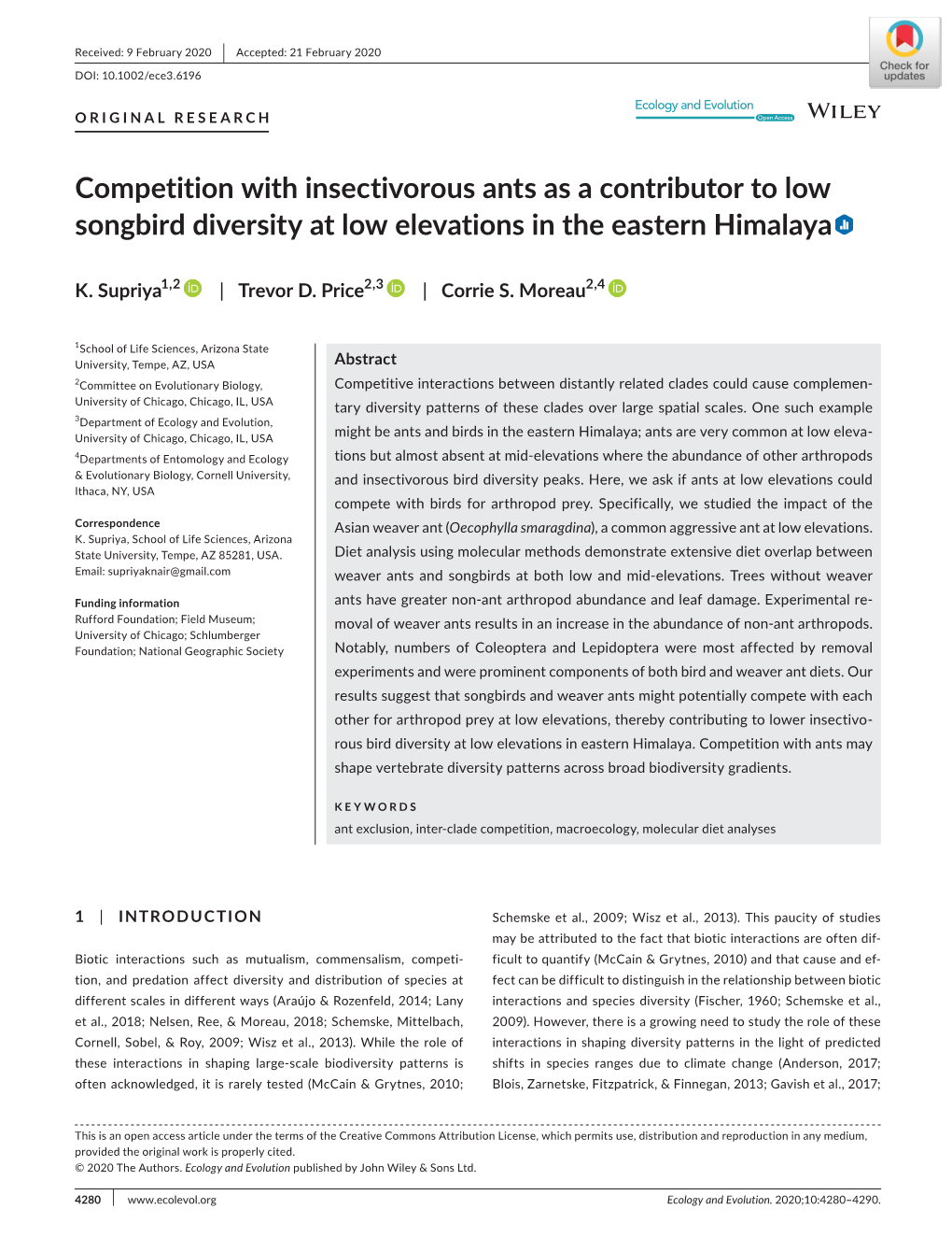 Supriya Et Al. Ecolevol 2020