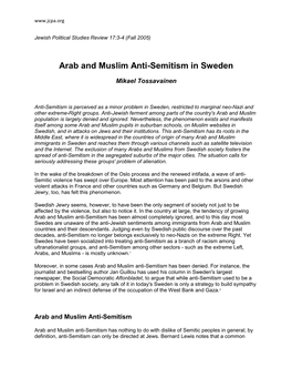 Arab and Muslim Anti-Semitism in Sweden