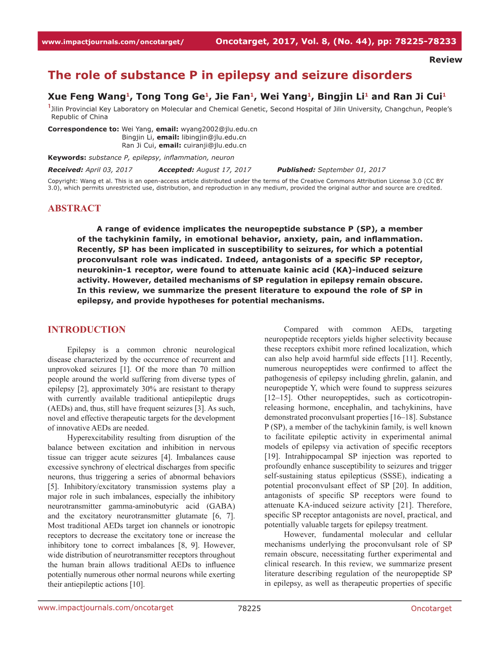 The Role of Substance P in Epilepsy and Seizure Disorders