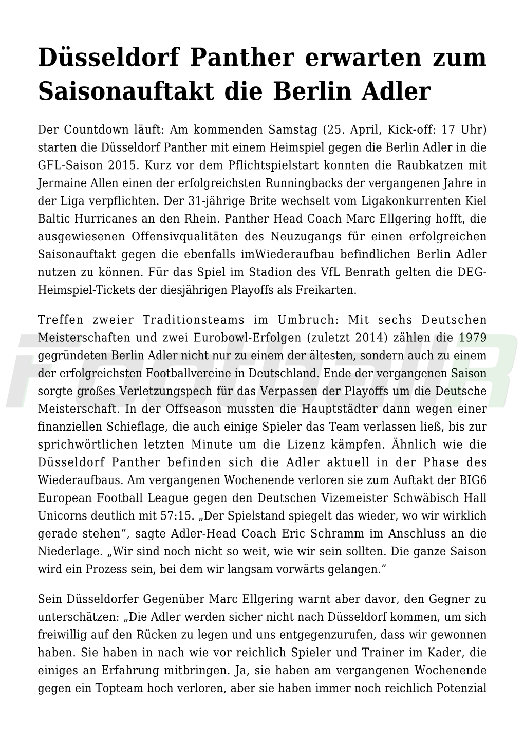 Düsseldorf Panther Erwarten Zum Saisonauftakt Die Berlin Adler