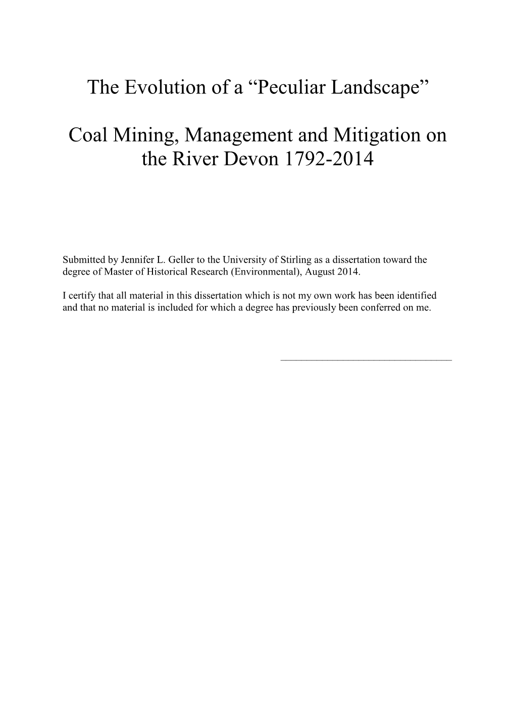 Coal Mining, Management and Mitigation on the River Devon 1792-2014