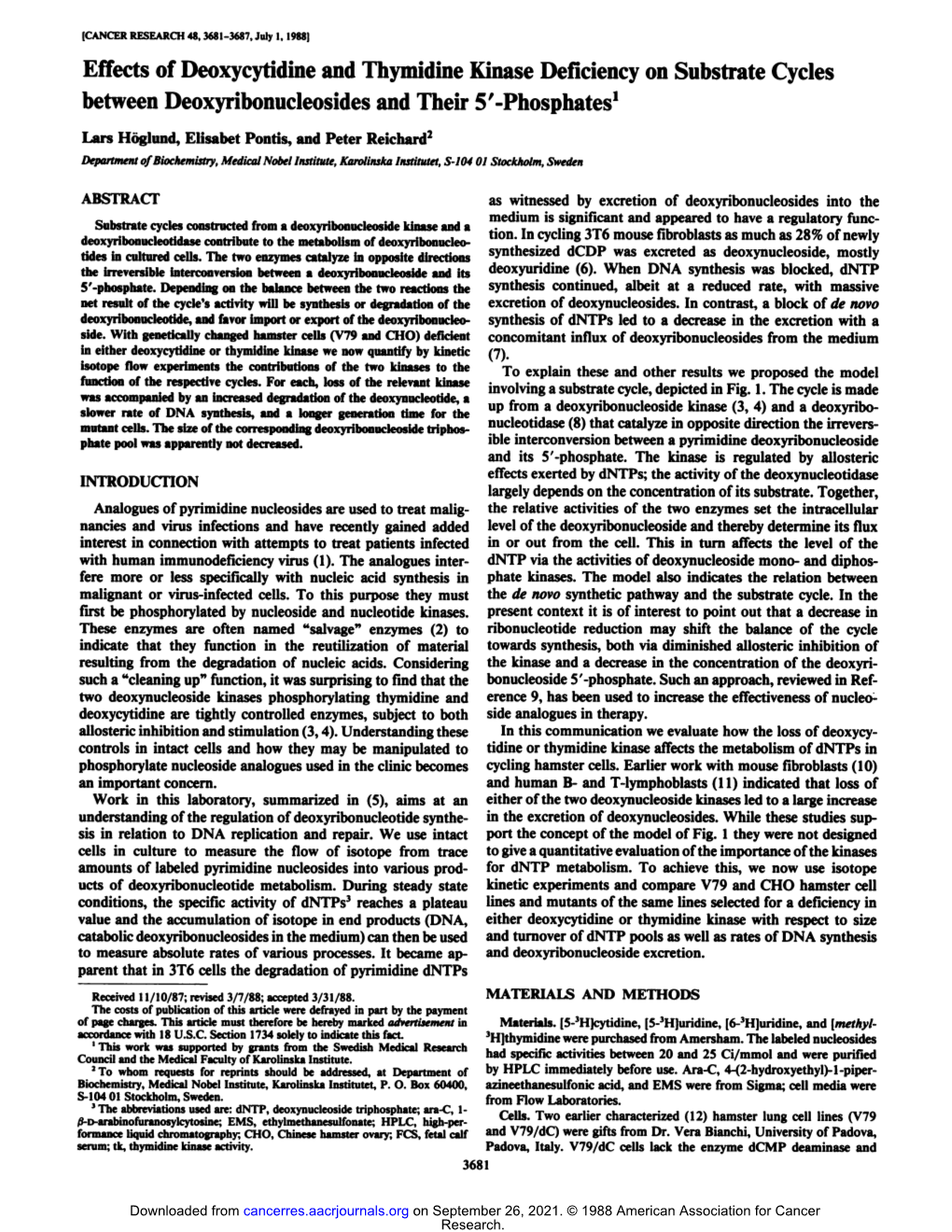 Effects of Deoxycytidine and Thymidine Kinase Deficiency on Substrate Cycles Between Deoxyribonucleosides and Their 5'-Phosphates1