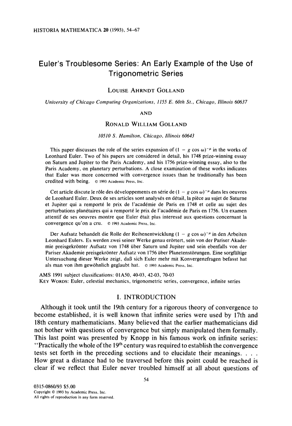 Euler's Troublesome Series: an Early Example of the Use of Trigonometric Series