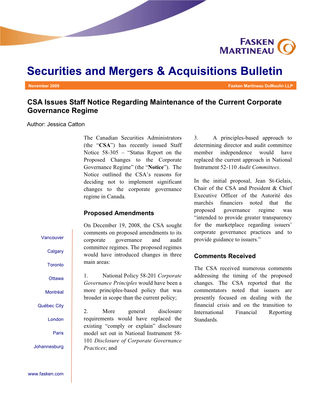 Securities and Mergers & Acquisitions Bulletin