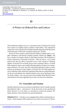 A Primer on Ordered Sets and Lattices