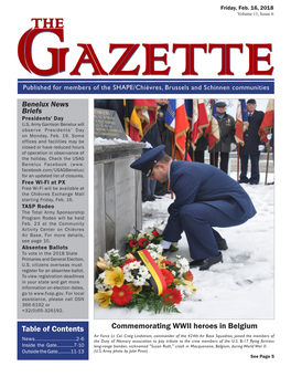 Table of Contents Commemorating WWII Heroes in Belgium Air Force Lt