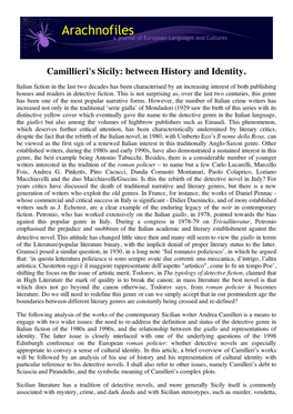 Camillieri's Sicily: Between History and Identity