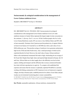Socioeconomic & Ecological Considerations in the Management