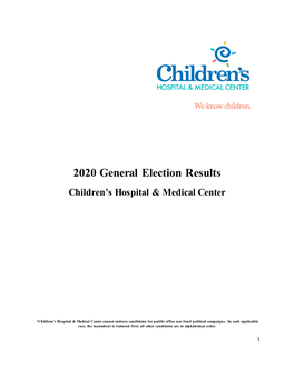 2020 General Election Results Children’S Hospital & Medical Center
