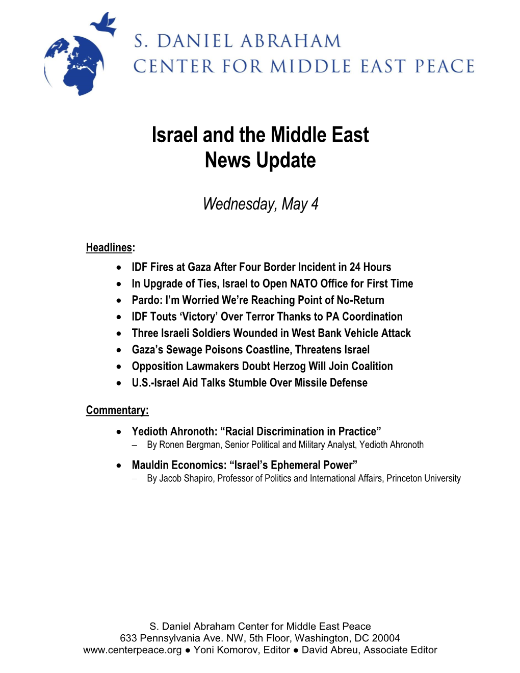 Israel and the Middle East News Update