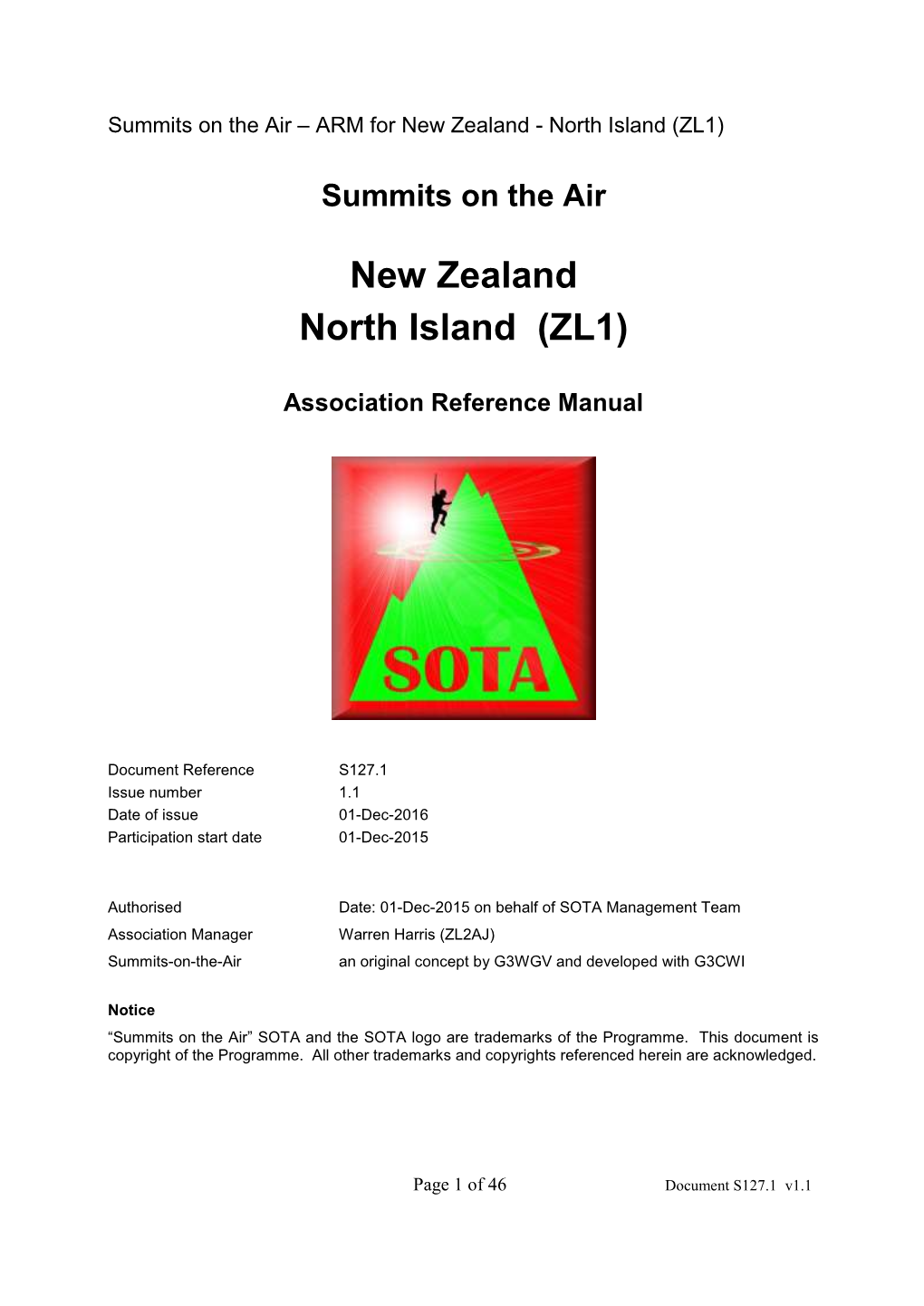 Summits on the Air – ARM for New Zealand - North Island (ZL1)