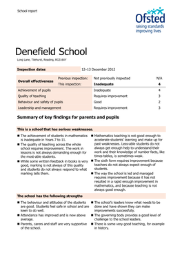 Denefield School Long Lane, Tilehurst, Reading, RG316XY