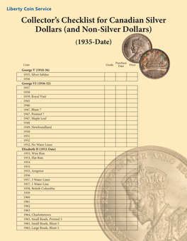 Collector's Checklist for Canadian Silver Dollars