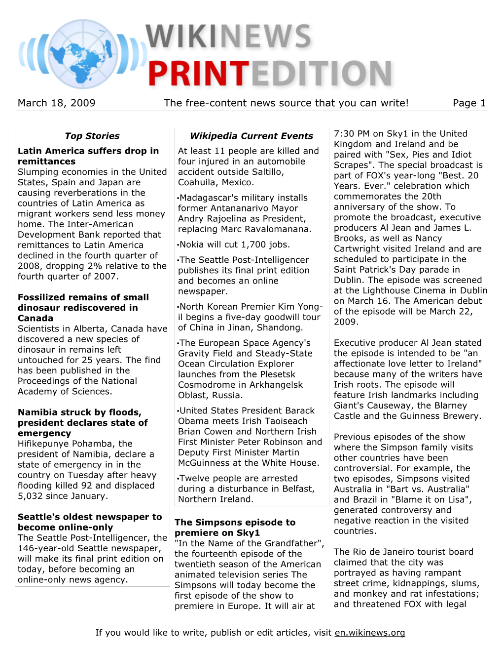 March 18, 2009 the Free-Content News Source That You Can Write! Page 1