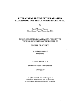 Interannual Trends in the Radiation Climatology of the Canadian High Arctic