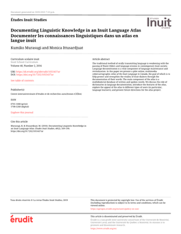 Documenting Linguistic Knowledge in an Inuit Language Atlas