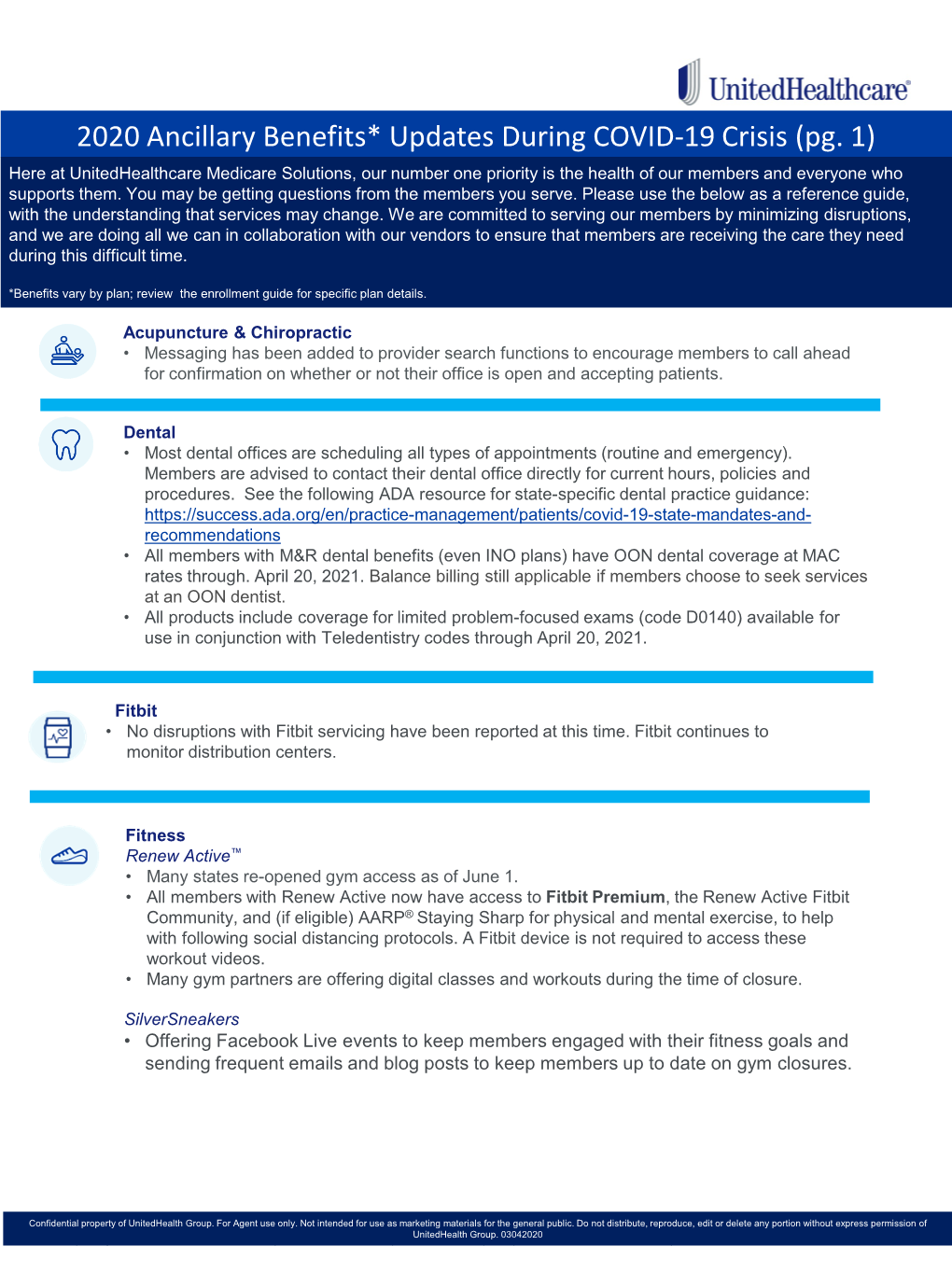 2020 Ancillary Benefits* Updates During COVID-19 Crisis (Pg. 1)