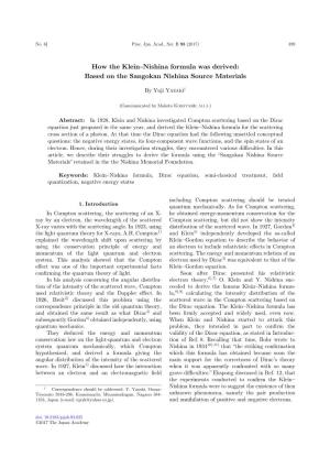 How the Klein–Nishina Formula Was Derived: Based on the Sangokan Nishina Source Materials