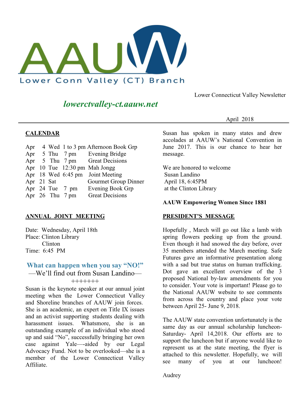 Lower Connecticut Valley Newsletter Lowerctvalley-Ct.Aauw.Net
