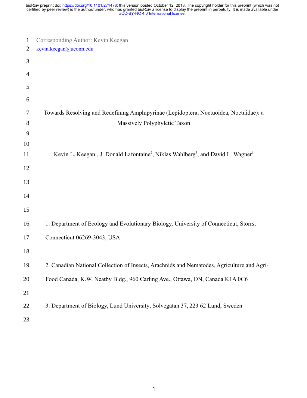 Lepidoptera, Noctuoidea, Noctuidae): a 8 Massively Polyphyletic Taxon 9 10 11 Kevin L