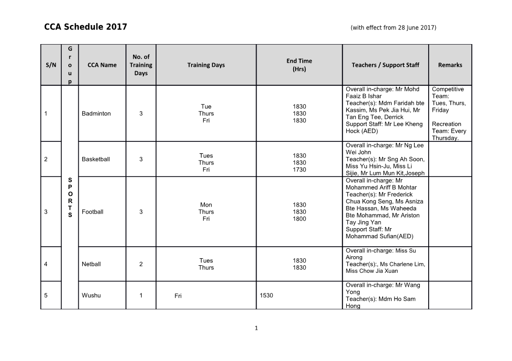 For Any Queries, Please Approach Respective CCA Teachers Or