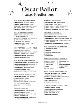 Oscar Ballot 2020 Predictions