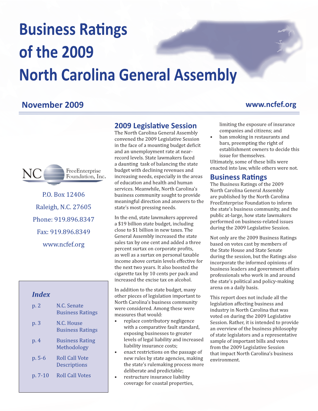 Business Ra@Ngs of the 2009 North Carolina General Assembly