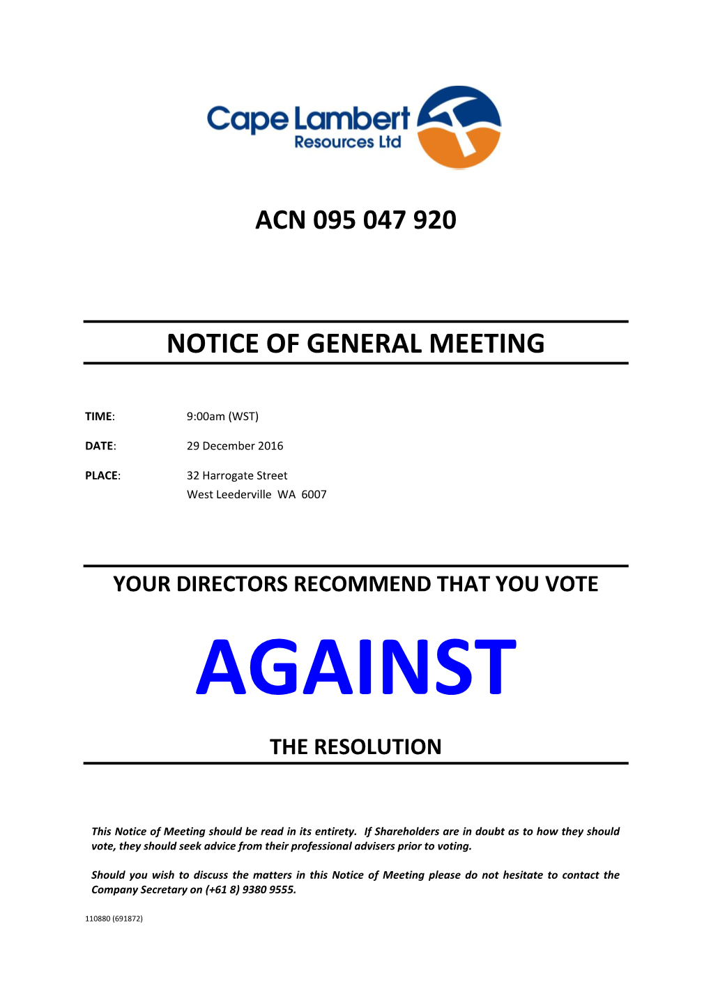 Notice of General Meeting