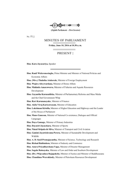 Minutes of Parliament for 10.06.2016