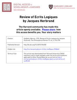 Review of Ecrits Logiques by Jacques Herbrand