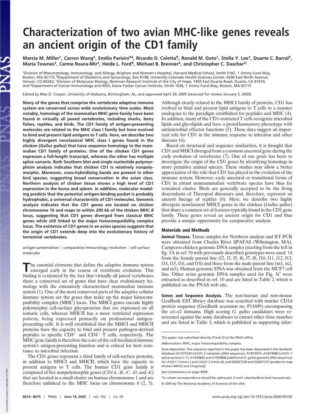 Characterization of Two Avian MHC-Like Genes Reveals an Ancient Origin of the CD1 Family