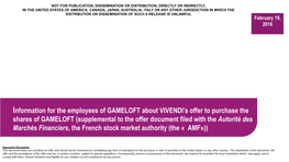 Information for the Employees of GAMELOFT About VIVENDI's Offer