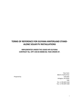 Terms of Reference for Guyana Hinterland Stand-Alone Solar PV Installations