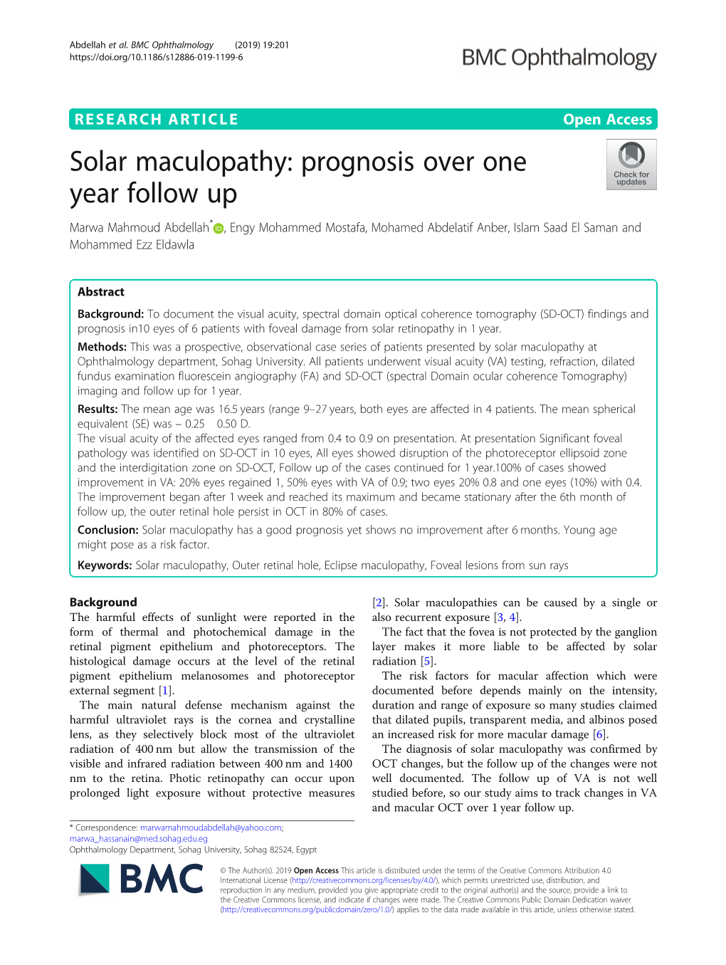 Solar Maculopathy: Prognosis Over One Year Follow Up