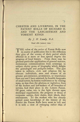 Chester and Liverpool in the Patent Rolls of Richard II and the Lancastrian and Yorkist Kings