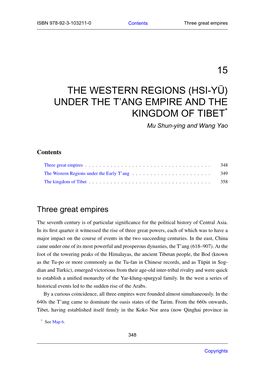15 the Western Regions (Hsi-Yü) Under the T'ang Empire and the Kingdom Of