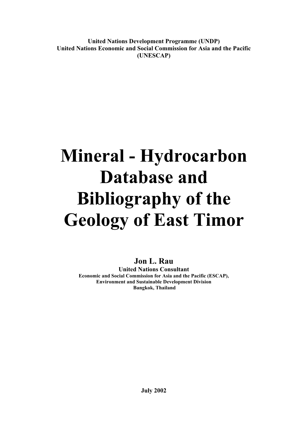 Mineral - Hydrocarbon Database and Bibliography of the Geology of East Timor
