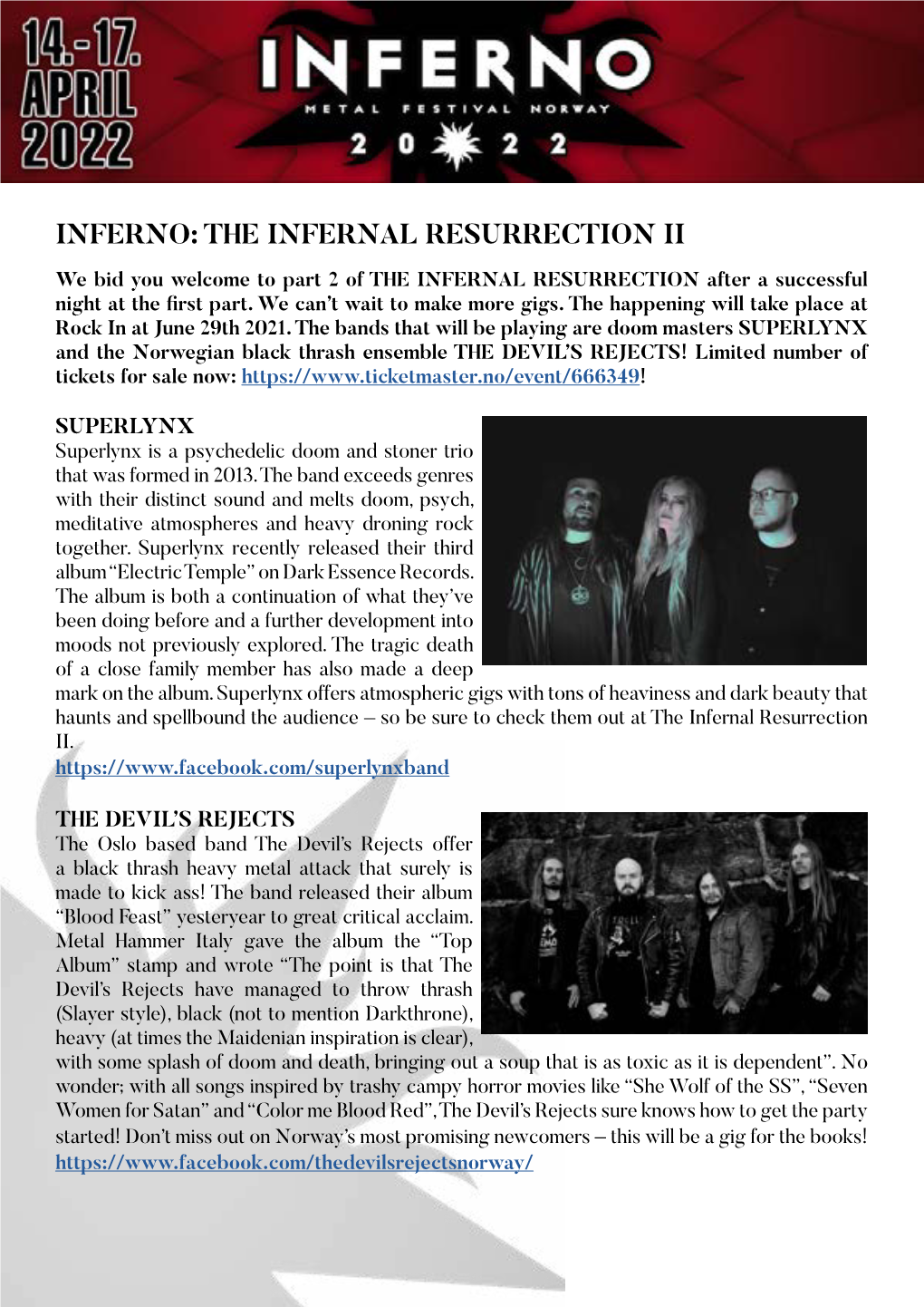 THE INFERNAL RESURRECTION II We Bid You Welcome to Part 2 of the INFERNAL RESURRECTION After a Successful Night at the First Part