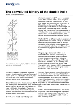 The Convoluted History of the Double-Helix 26 April 2018, by Elena Falco