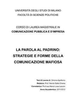 Strategie E Forme Della Comunicazione Mafiosa