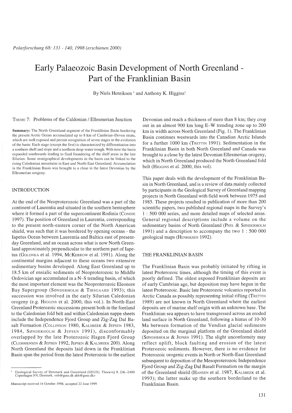 Early Palaeozoic Basin Development of North Greenland ­ Part of the Franklinian Basin