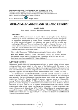 Muhammad `Abduh and Islamic Reform