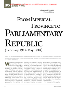 From Imperial Province to Parliamentary Republic (February 1917-May 1918)