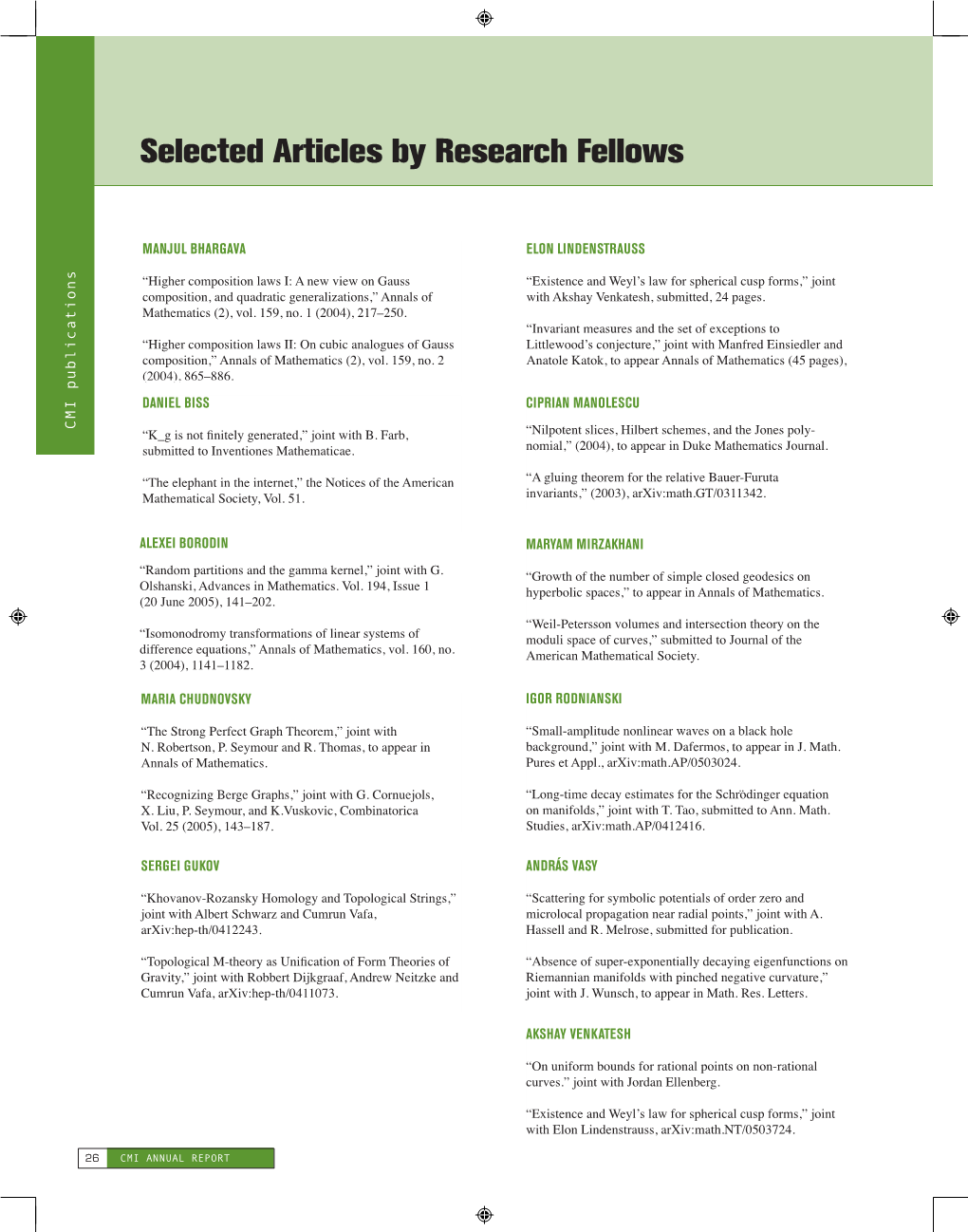 Selected Articles by Research Fellows