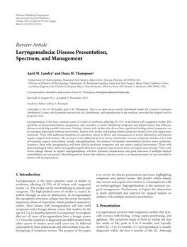 Laryngomalacia: Disease Presentation, Spectrum, and Management