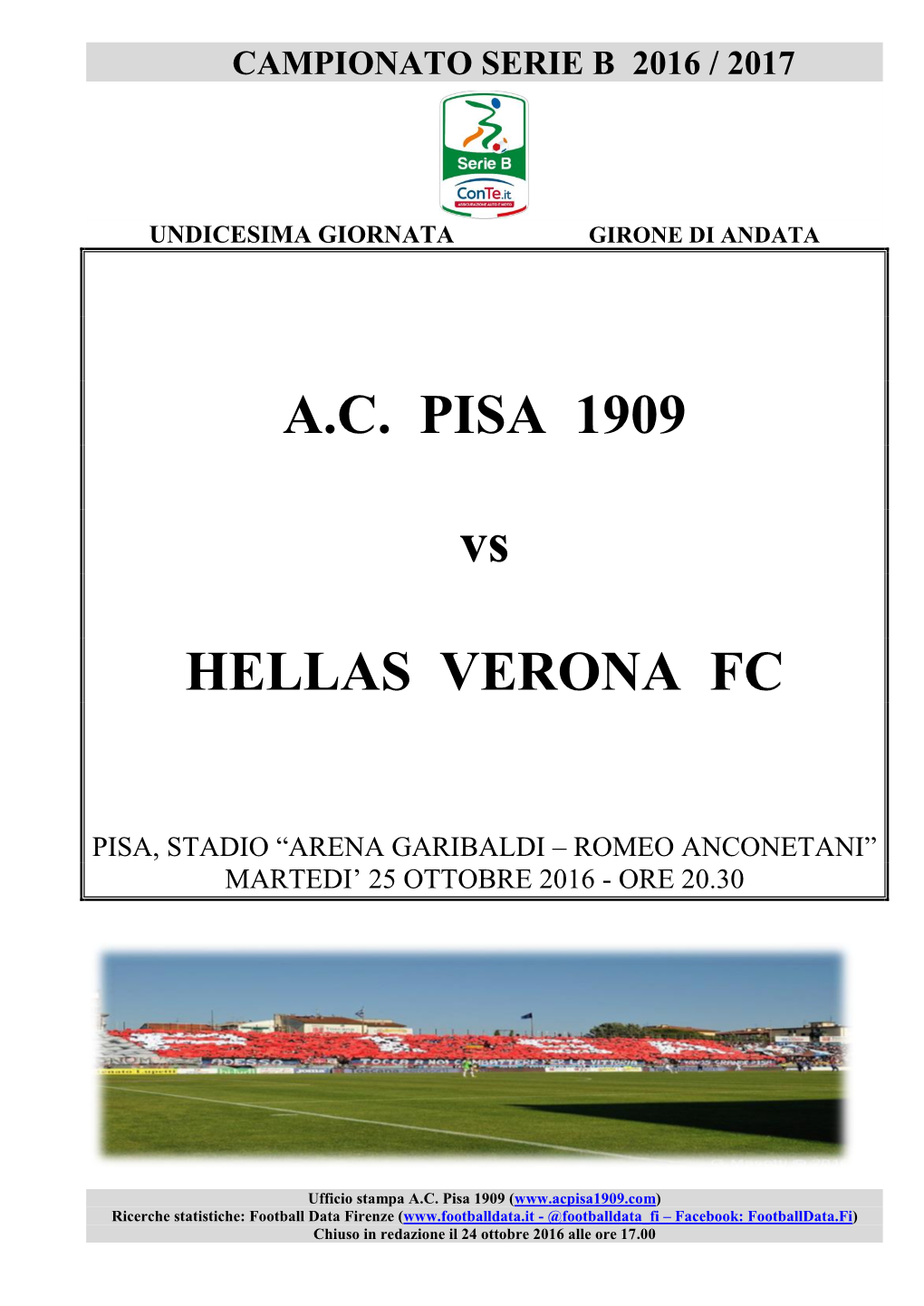 A.C. PISA 1909 Vs HELLAS VERONA FC