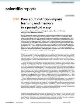 Poor Adult Nutrition Impairs Learning and Memory in a Parasitoid Wasp