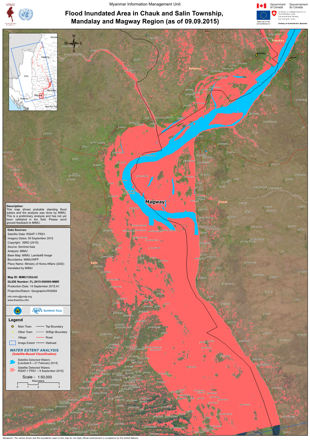 Flood Inundated Area in Chauk and Salin Township, Mandalay and Magway Region (As of 09.09.2015)