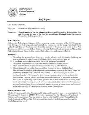 DRAFT East Downtown/Huning Highlands/South Martineztown Metropolitan Redevelopment Area Designation Report